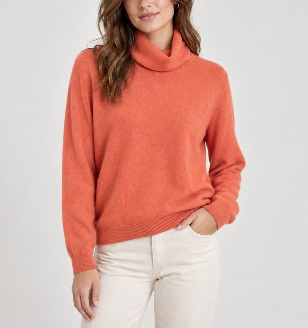 Pure Collection 100% Cashmere Turtleneck Sweater Coral Orange Size 14 16